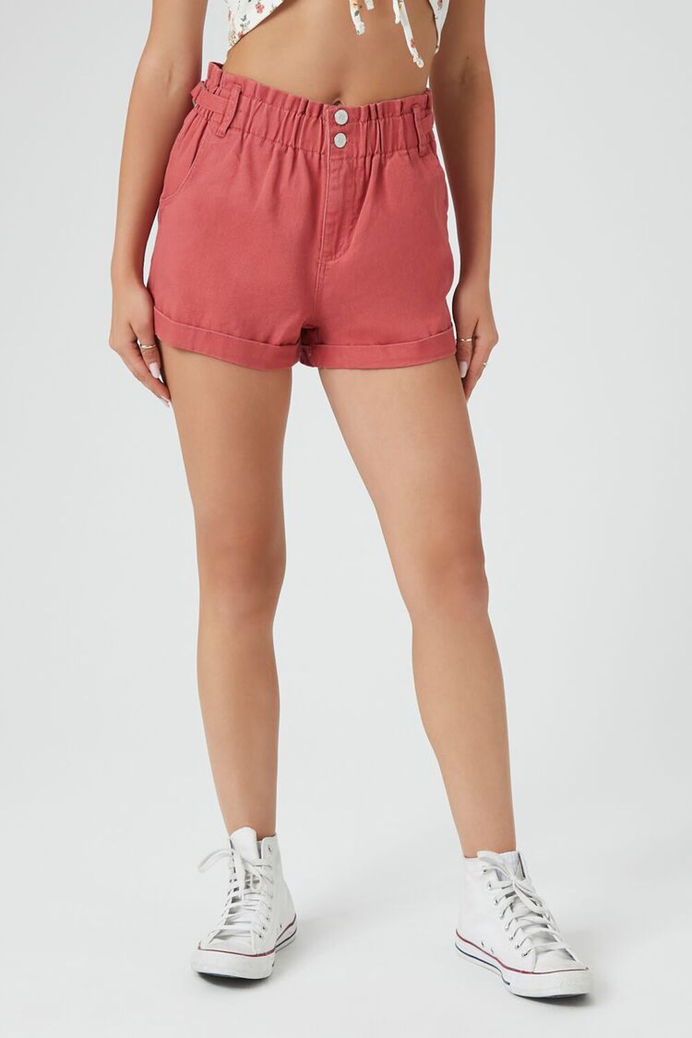 Twill Cuffed High-Rise Shorts